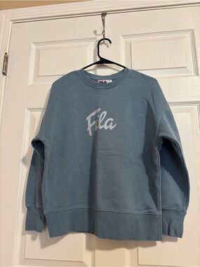 Fila Men's Light Blue Crewneck Sweatshirt with White Logo
